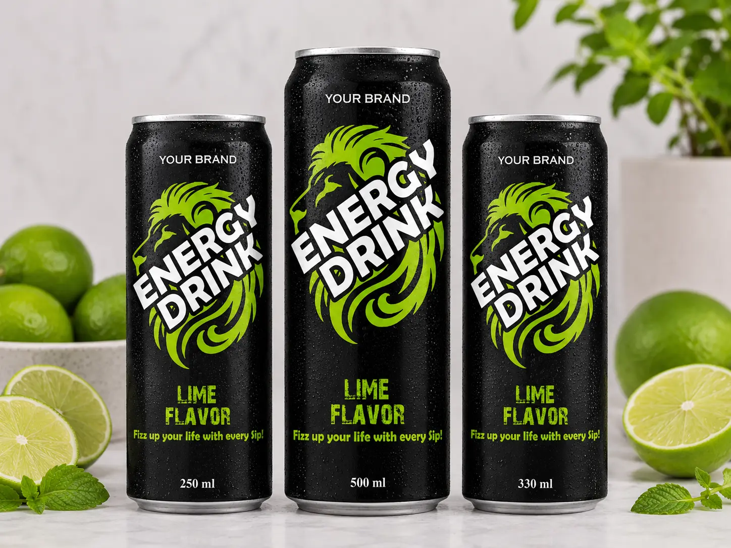 ENERGY DRINK Lime Flavor 250ml, 500ml and 330ml cans.